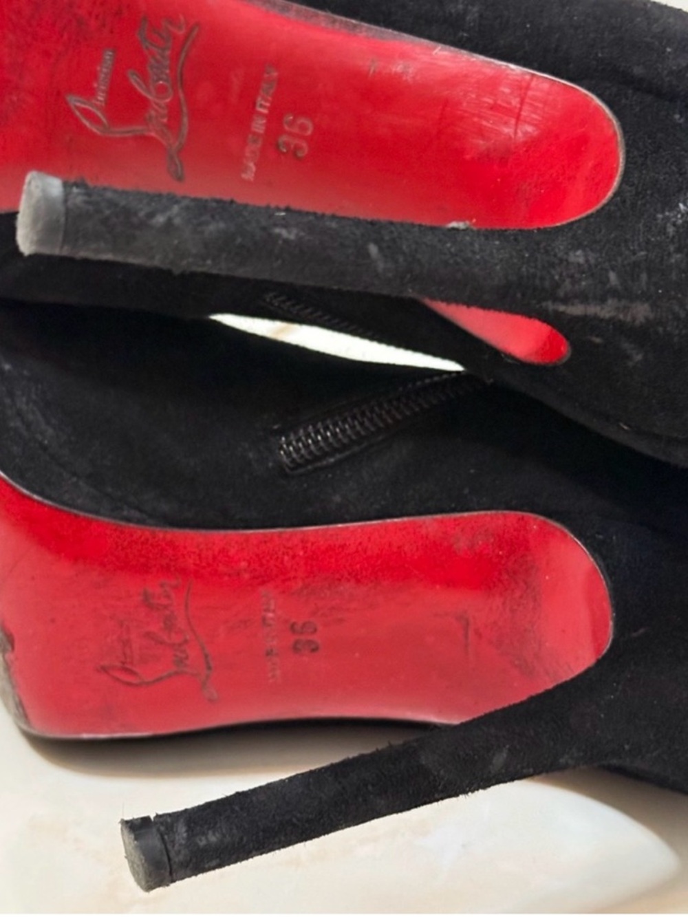 Christian Louboutin Black Suede Ankle Booties with Signature Red Heel - Picture 5 of 6